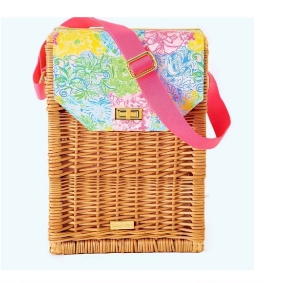 NWOT Lilly Pulitzer Wicker Wine Picnic Basket - Picture 3 of 8